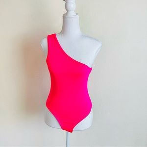 Hot Neon Pink One Shoulder Bodysuit